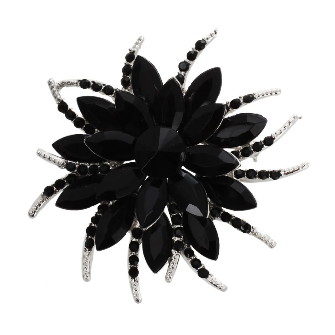 

CGS-Crystal Brooch Pins For Women Top Quality Flower Broches Jewelry Fashion Wedding - Black