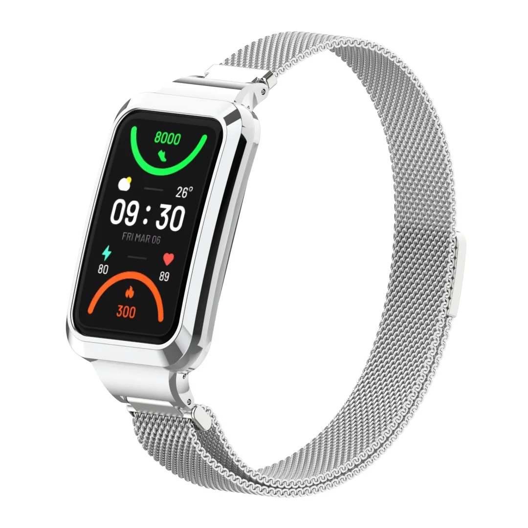 2in1 Set Magnetic Metal Case and Milanese Strap Suit for Oppo Watch Band 2 Milanese Strap and Metallic Frame of The Same Color