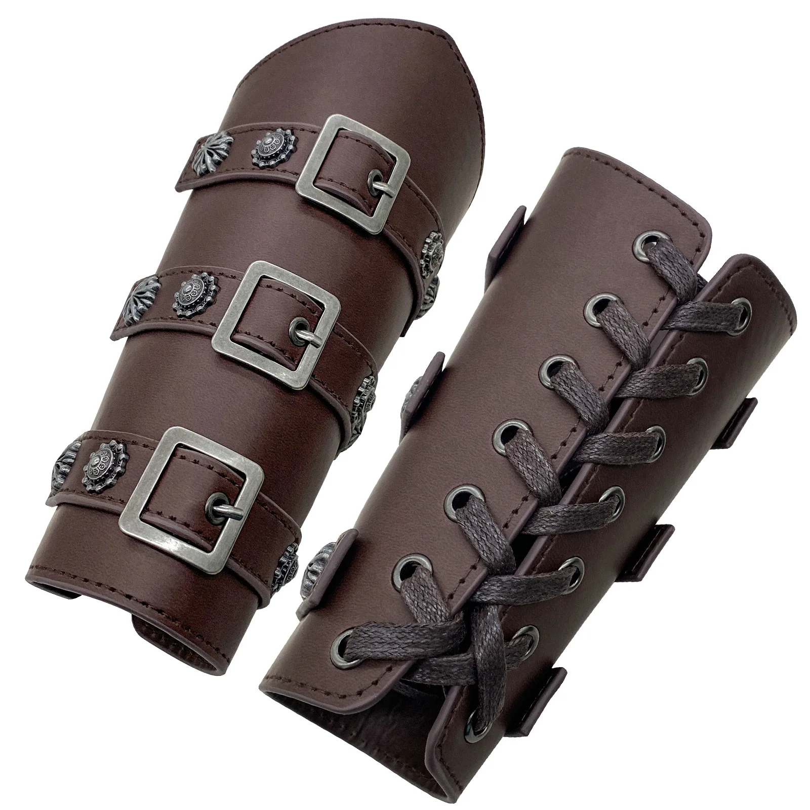 1Pcs Men Leather Rivet Armor Arm Warmers Bandage Bracer Medieval Larp Viking Warrior Knight Gauntlet Wristband Cosplay Props