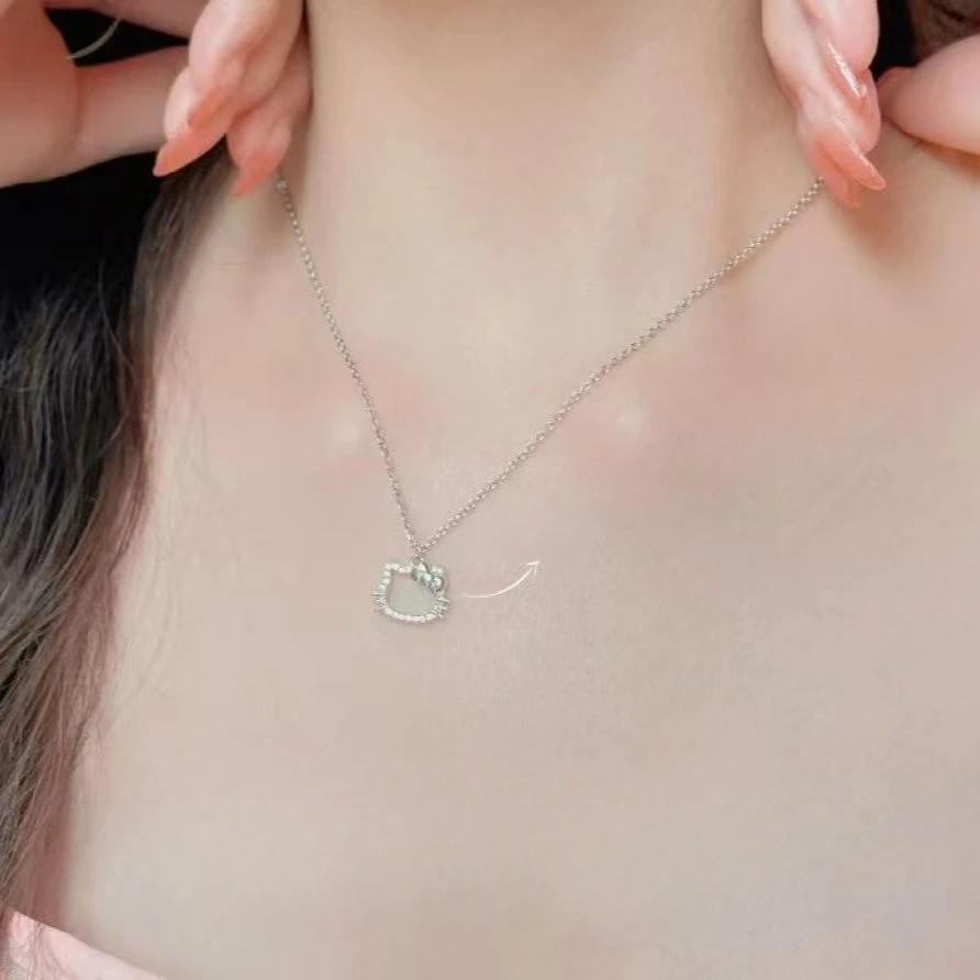 Miniso 誕生日プレゼントキティネックレス女性のための甘くてかわいいペンダント鎖骨チェーン親友のための心のこもったギフト弓