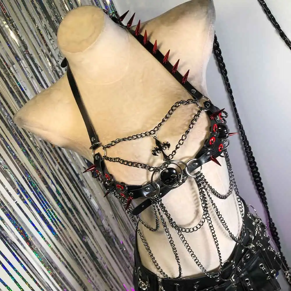 เสื้อครอปหนังวีแกนสไตล์กอธิค แต่งหมุด แนวพังก์ร็อก ยีทีเค วายทูเค อีโกรล แฮนด์เมด สำหรับวัยรุ่น แนวกรันจ์  แฟชั่นสตรีทแวร์