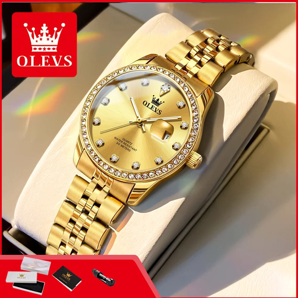 OLEVS 3629 Luxury Top Brand Quartz Watch for Women Diamond Dial Luminous Waterproof Calendar Hot Elegant Dress Ladies Wristwatch