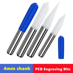 10pcs  PCB Engraving Bit 4mm Shank Tipped 0.1-0.5mm V Shape Carving Bits CNC Router Bit Flat Bottom End Mill For Woodworking