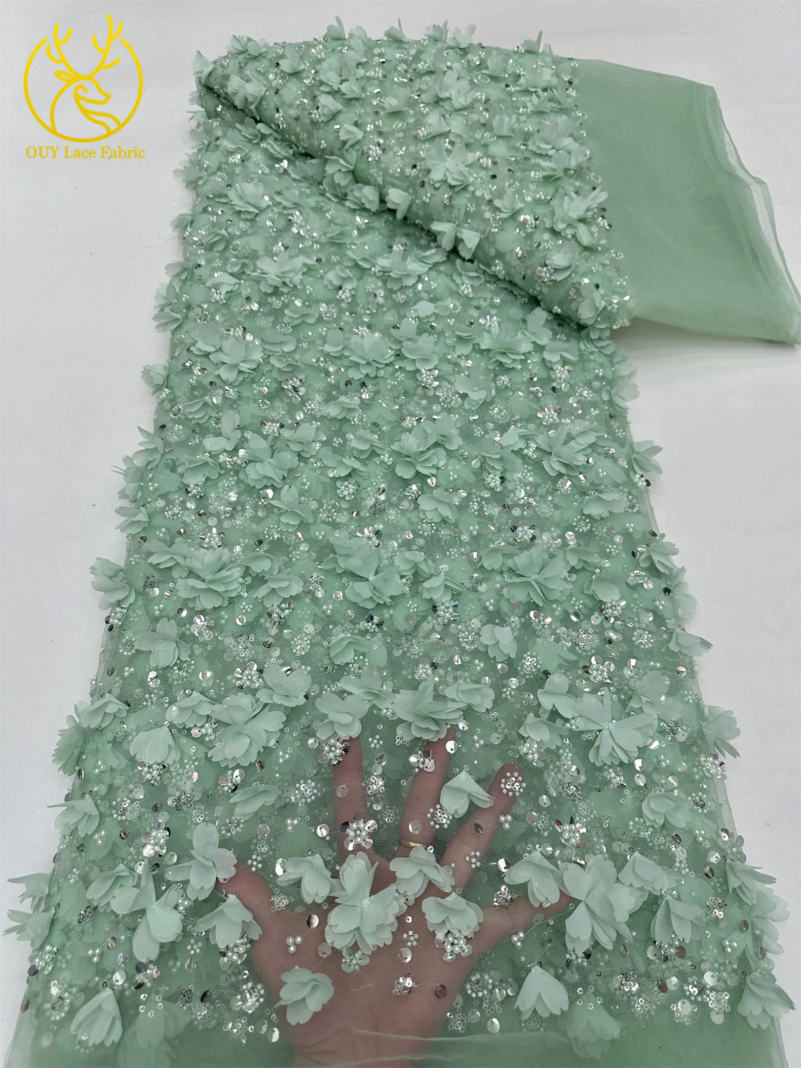 ثلاثية الأبعاد زهرة الدانتيل الأفريقي مطرز الترتر شبكة نسيج الدانتيل الفرنسية رائعة التطريز نسيج عالي الجودة فساتين حفلات الزفاف