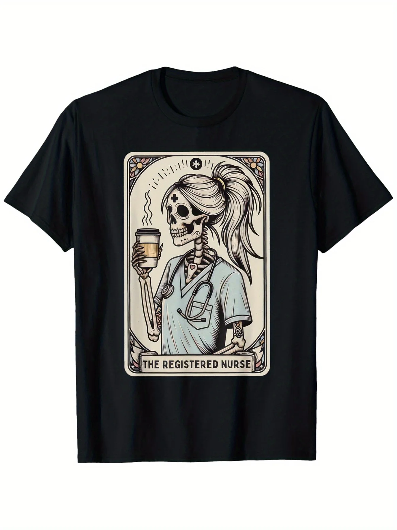 

Nurse Tarot Card Skull Nurse T-shirt with Reverse Pattern Women Clothing Fashion Graphic T Shirts Summer Streetwear Aesthetic