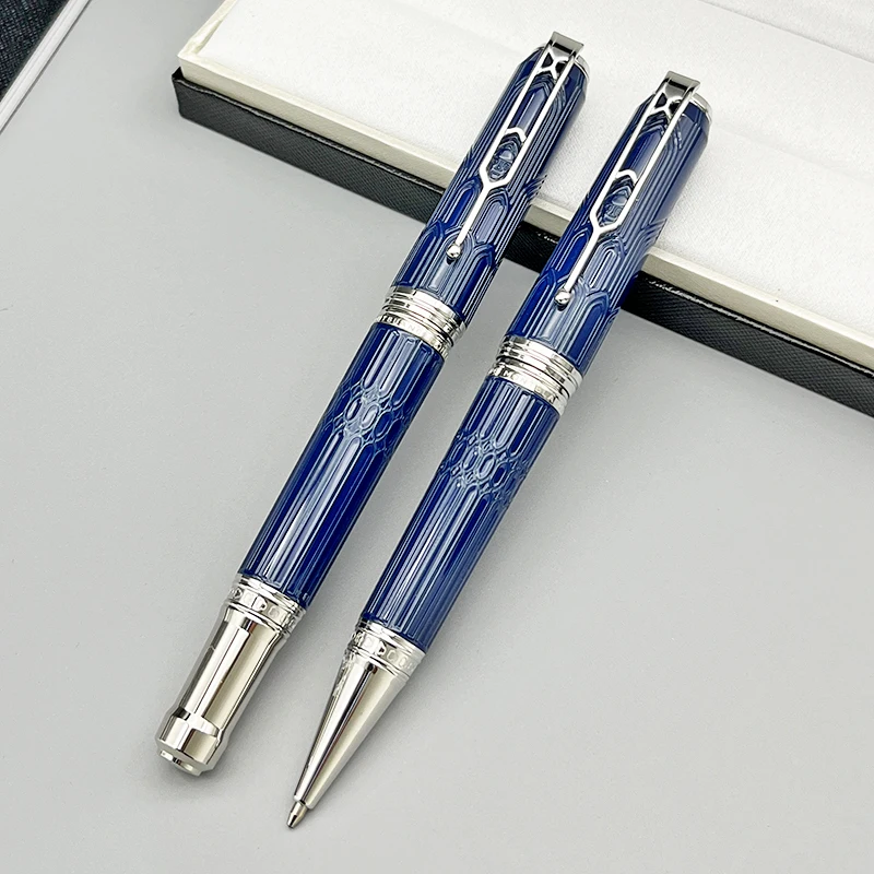 Lanlan Luxury MB Blue Rollerball Ballpoint Pen Writer Victor Hugo Cathedral Architectural Style Engraved Pattern