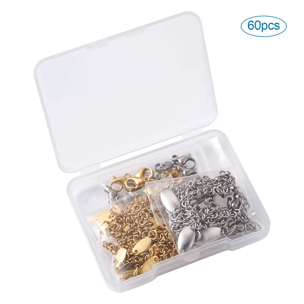 40pcs DIY 304 Stainless Steel Jewelry Finding Kits with Chain Extenders and Lobster Claw Clasps Golden & Stainless Steel Color