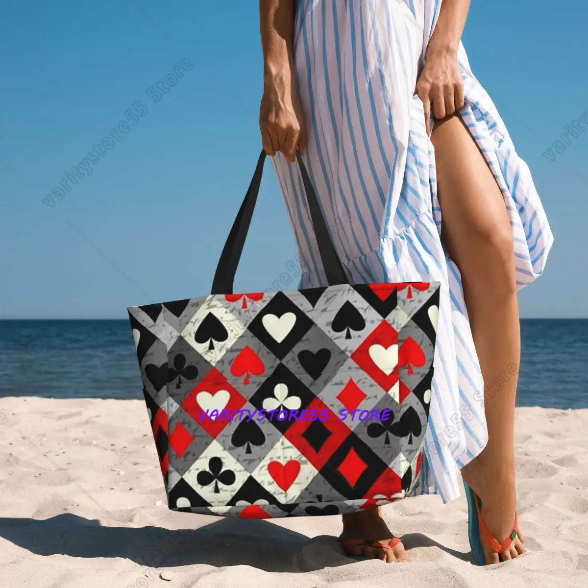 Playing Cards Poker Print Beach Tote Bag Sport Gym Yoga Duffle Large Tote Bag Women Travel Fitness