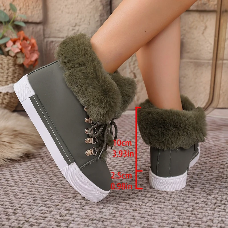 

Short Tube Long Fur Mouth Leather Snow Boots for Women Cross-Border Style Large Size Fleece-Lined Thickened Boots