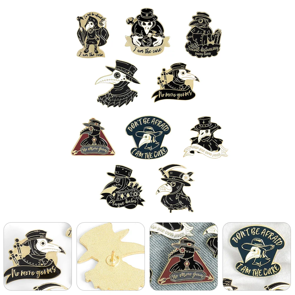 10 Pcs Knapsack Ruck Plague Doctor Brooch Alloy Pin Fixing Badge Fashion Clothes Accessory Breastpin Golden Man