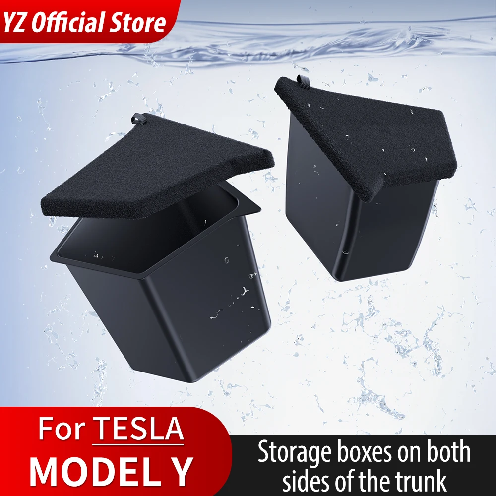 

YZ For Tesla Model Y 2021-23 Car Trunk Side Storage Box Hollow Cover Organizer Flocking Mat Partition Board Stowing Tidying