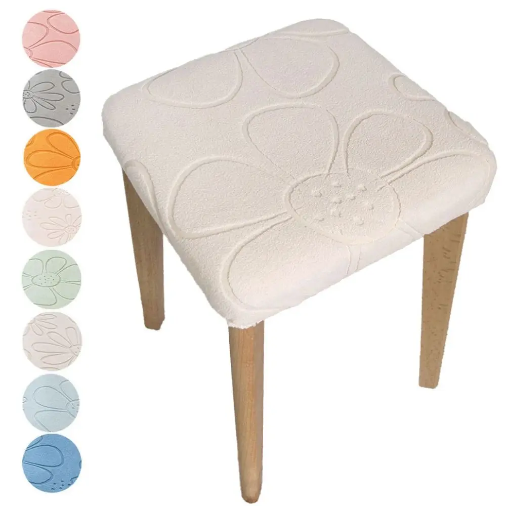 New Fleece Square Stool Cover Stretchable Fabric Floral Pattern Seat Cover Elastic Texture Bar Stool Slipcover Home Furniture