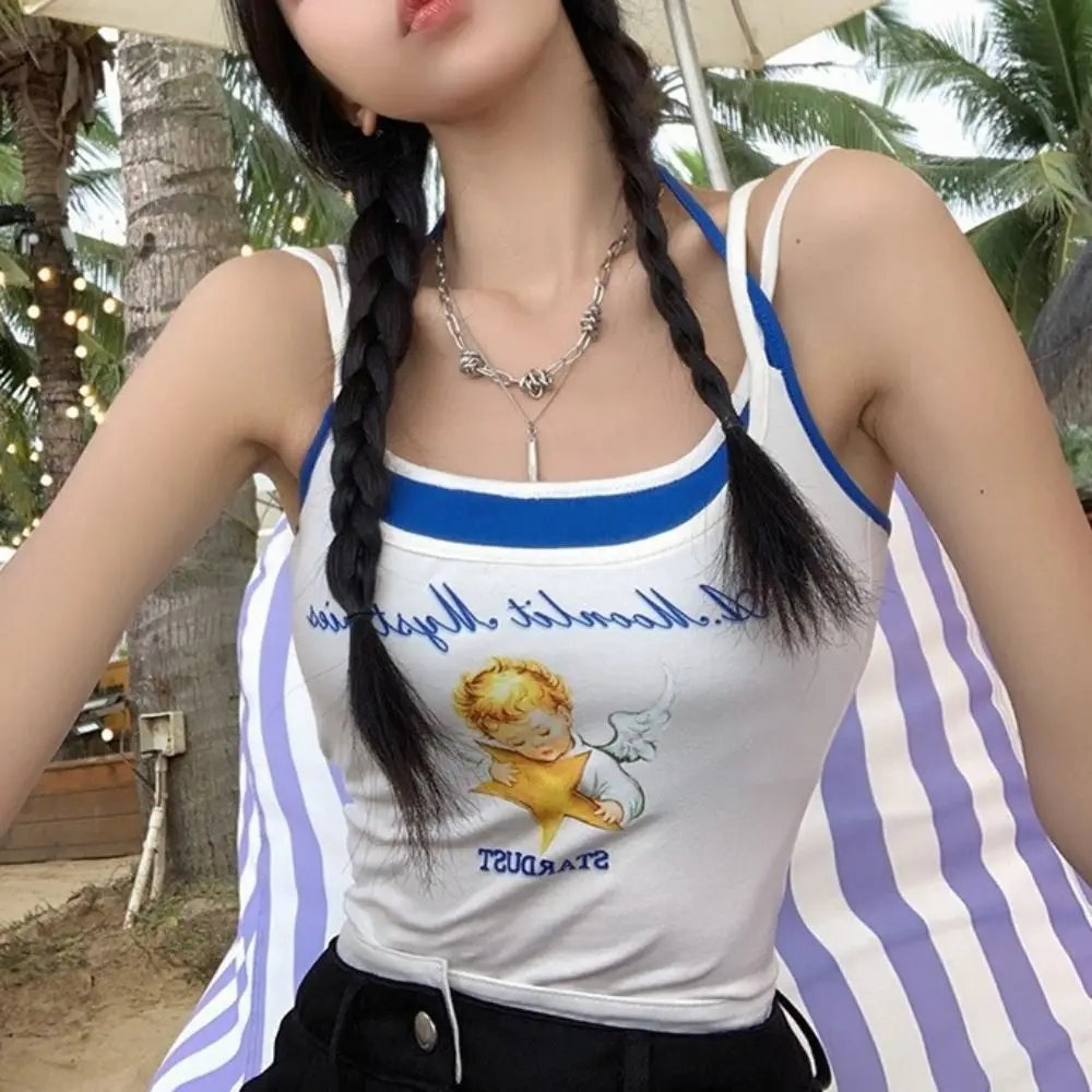 

Cartoon Letter Y2k Camisole Vest Beachwear Slim Women's Tank Top Spicy Girl Style Patchwork Bralette Bustier with Pads Girls
