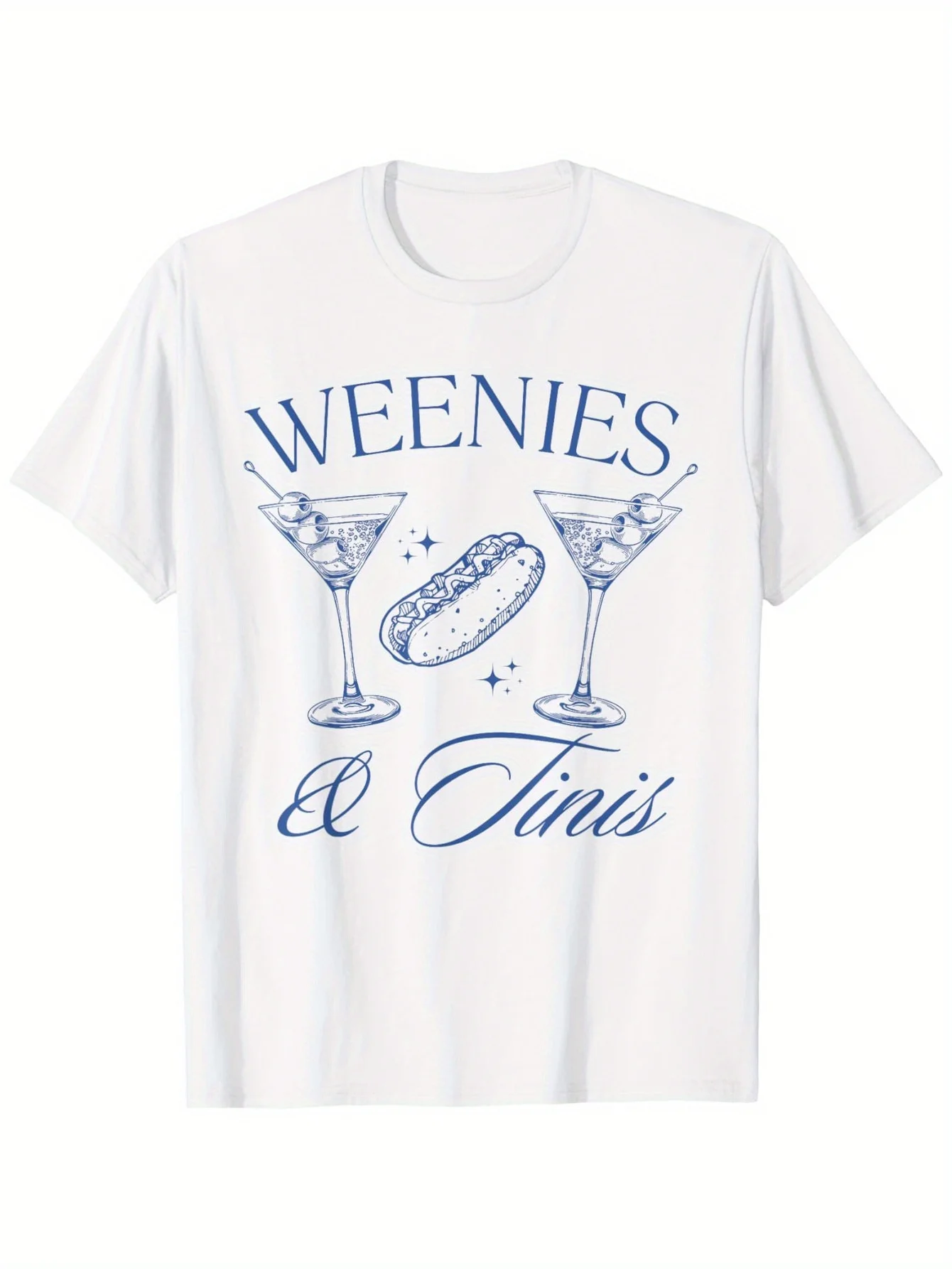 Weenies and Tinis Hot Dogs with Martini Cocktail Party T-Shirt, Fashionable cotton top short sleeve, street style short T-shirt,