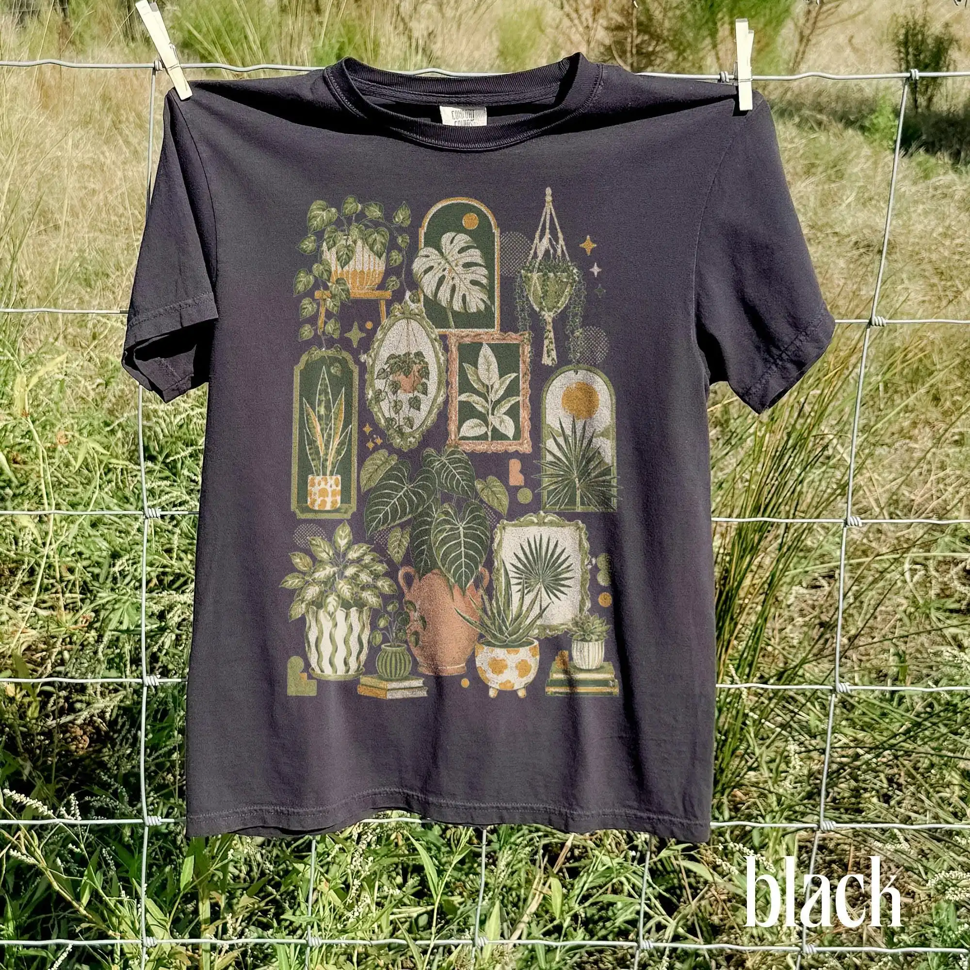 Retro Boho Plant Graphic Tee, Houseplant Collage Shirt, Vintage Botanical Aesthetic Style, Comfort Colors® Plant Lady Gift Tee