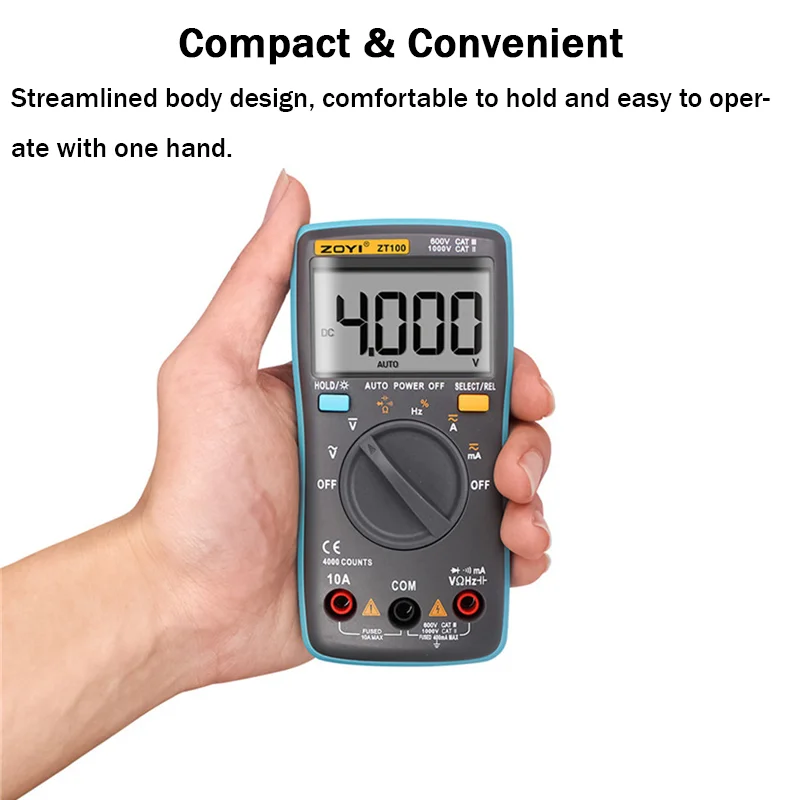 Multimeter Digital Pintar ZT100 dengan Bluetooth LCD Multimeter AC 4000 Counts Fitur Rentang Otomatis