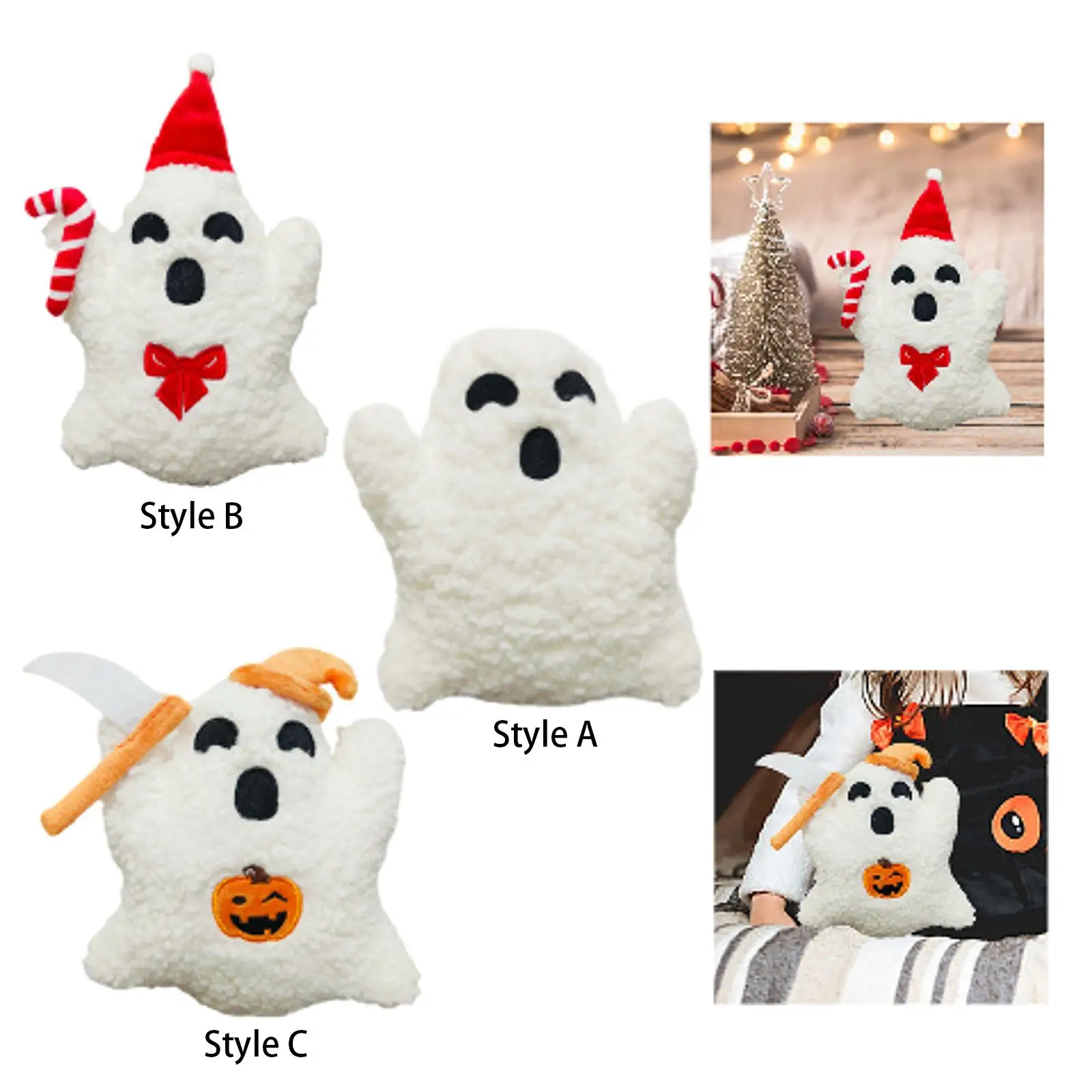 Almohada de abrazo de muñeco fantasma de 20cm, juguete de peluche, accesorios de fotografía multiusos para regalo de inauguración de la casa, bonita decoración de Halloween, almohada para silla