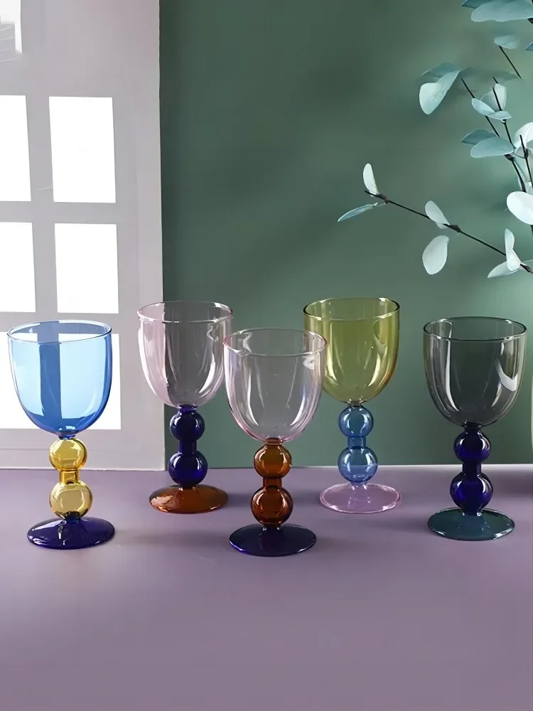 Nordic Colorful Glass Goblet Wine Glasses Bordeaux Cup Home Light Luxury Retro Oval Champagne Glass Candy Cup