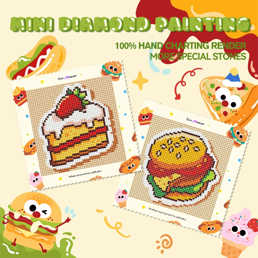 Ever Moment High Quality Mini Diamond Painting 12 Pcs/set Hamburger Small Painting Fast Food Diamond Art MP003