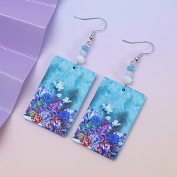 Fashion Blue Acrylic Colorful Flower Earrings For Women, 3D Printing Design Vintage Elegant Jewelry Vacation Party Accessories