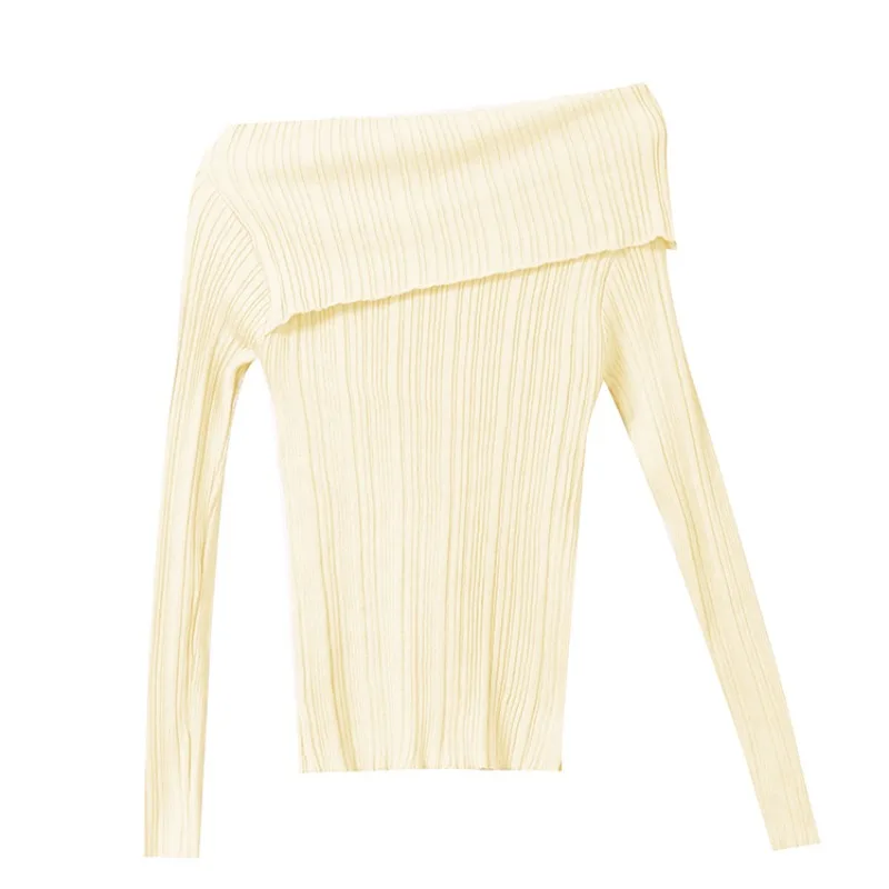 Schulterfreies Strickoberteil für Damen, langärmelig, schulterfrei, gerippter Strickpullover, Damenpullover, Y2K-Outfit