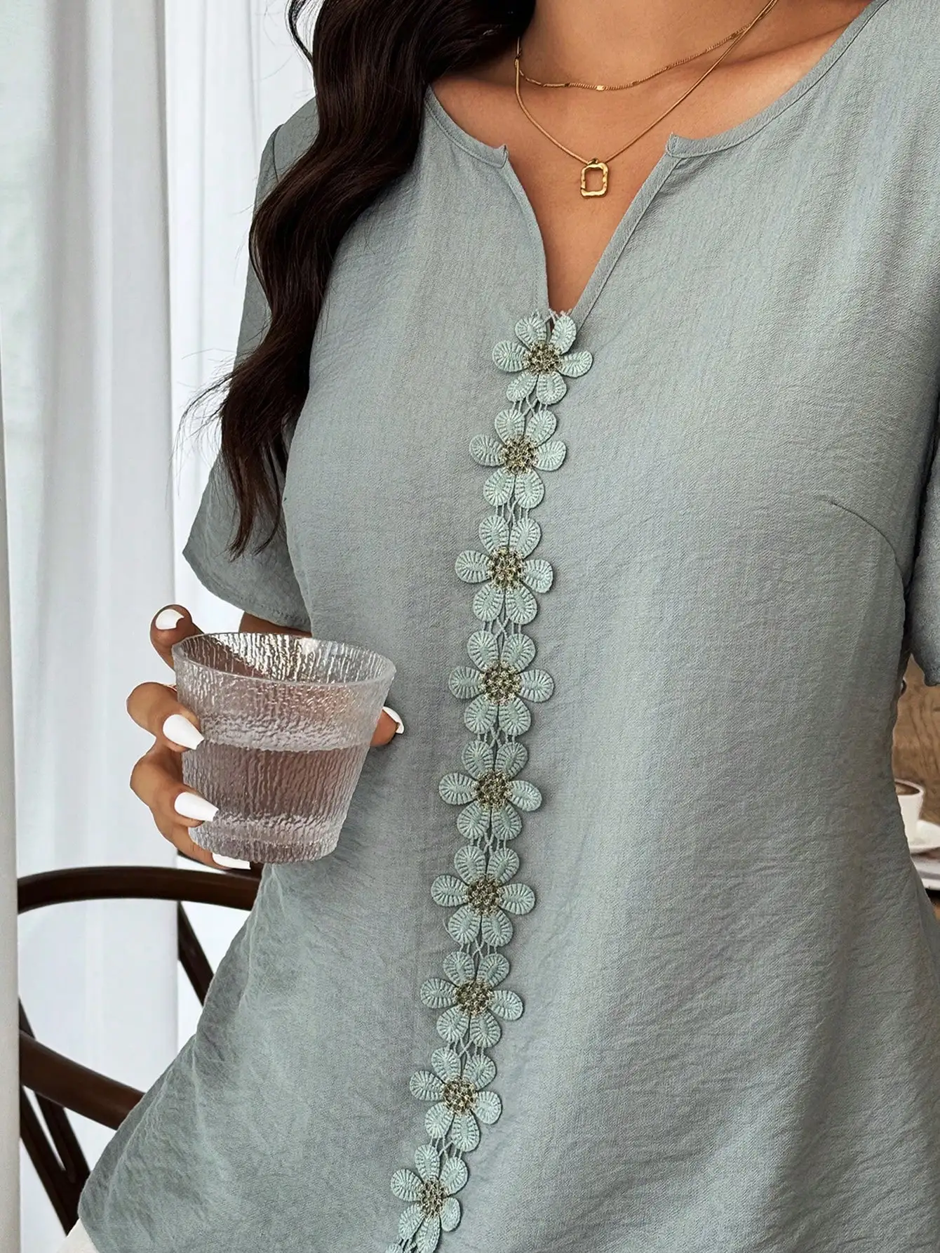 

Loose Floral Embroidered Short Sleeve Blouse For Women Spring Summer