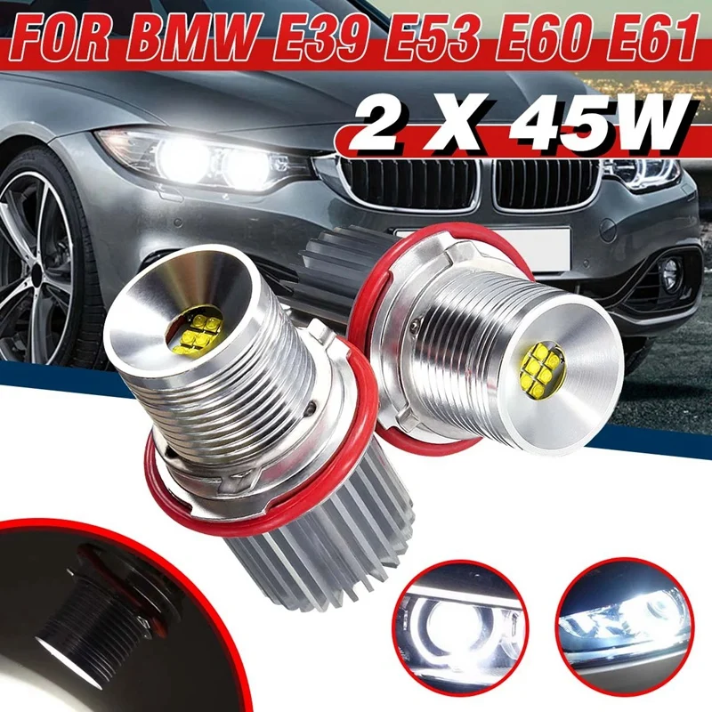 

2Pcs 45W White Led Car Angel Eyes LED Marker HALO Ring Light Bulb Headlight Bulb For -BMW E39 E53 E60 E61