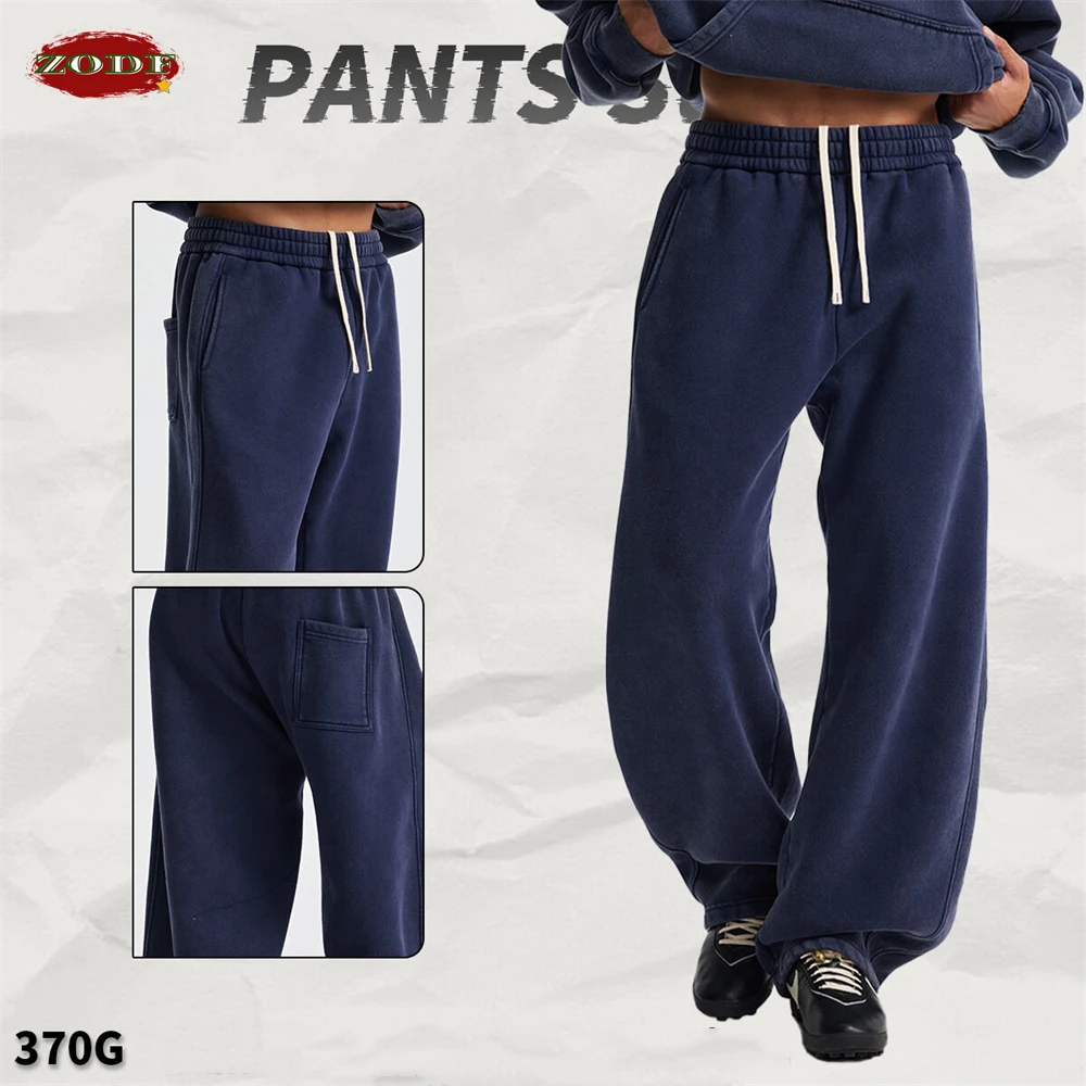 ZODF Celana Fleece Pria Baru Musim Dingin 2025 Batik Dicuci Unisex High Street Distressed Tebal Hangat Lurus Celana Olahraga HY1166