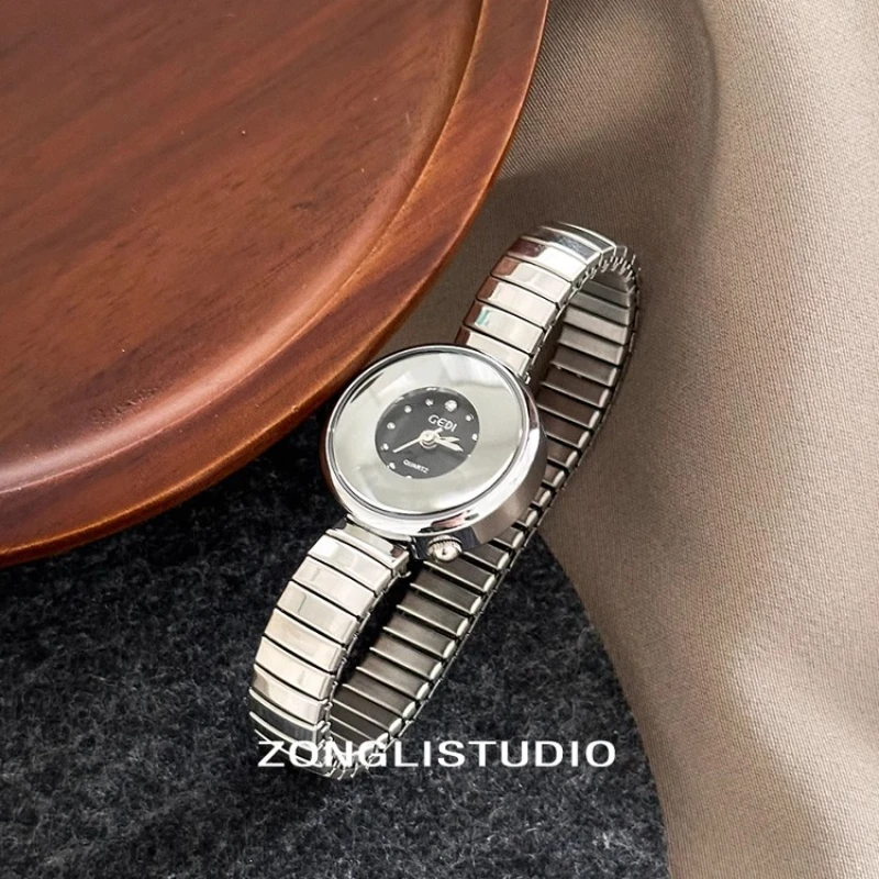 Fashion Luxury Women's Quartz Watch Stainless Steel Round Small Dial Spring Strap Simple Casual Women's Clock Holiday Gift