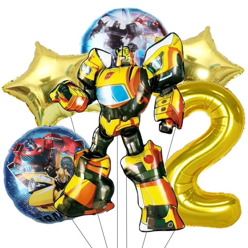 6pcs Transformation Optimus Prime Bumblebee Theme Aluminum Film Digital Balloon Boy Gift Birthday Party Decorations Baby Shower view 3