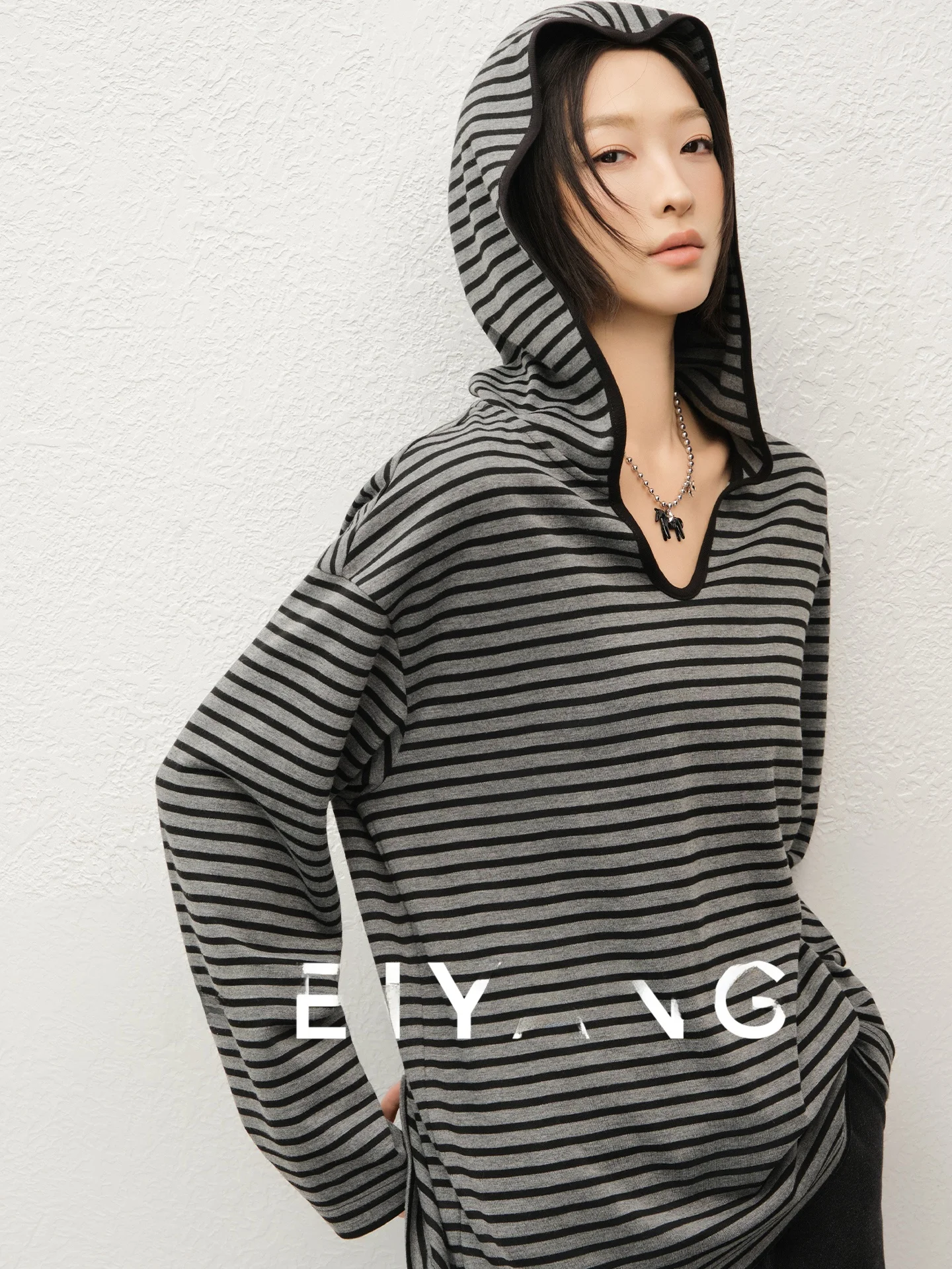 

Meiyang Bla Vinyl Base irt Soft Casual Loose Inner Wear Hooded Striped irt Friday Polyester Knitted Long Sve Hoodie