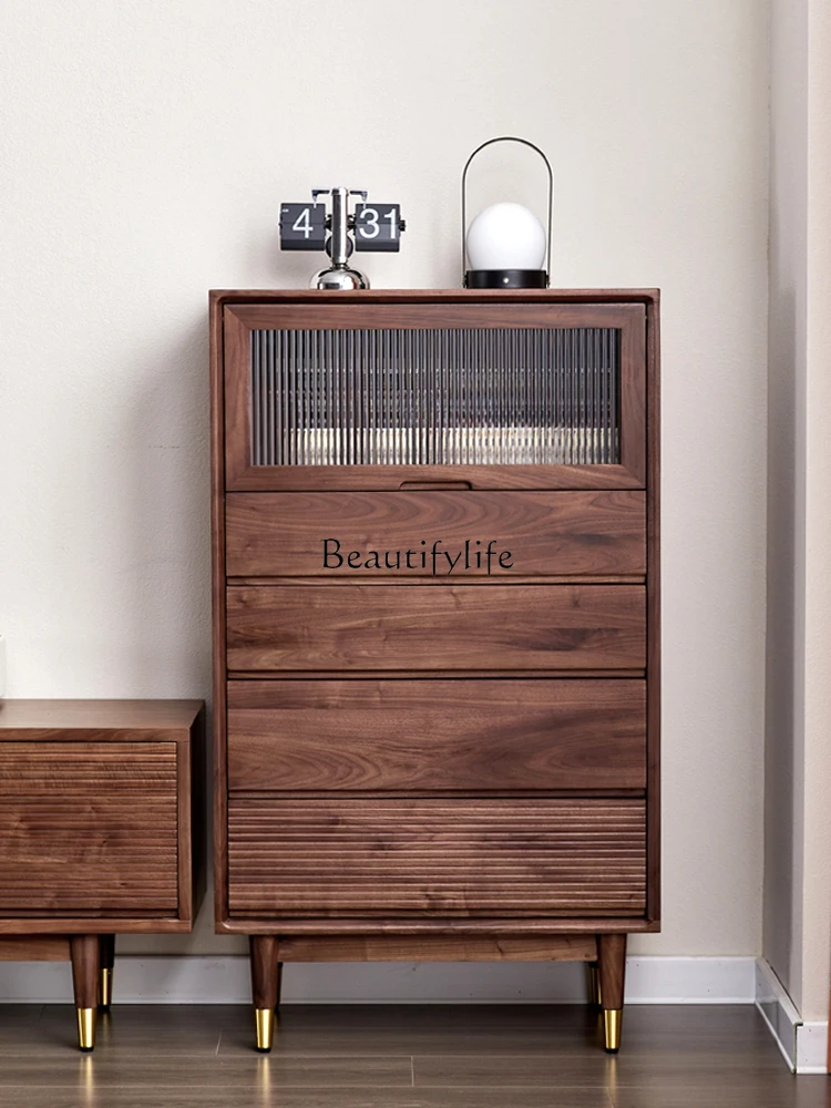 

*Black walnut chest of drawers Nordic solid wood light luxury retro storage locker