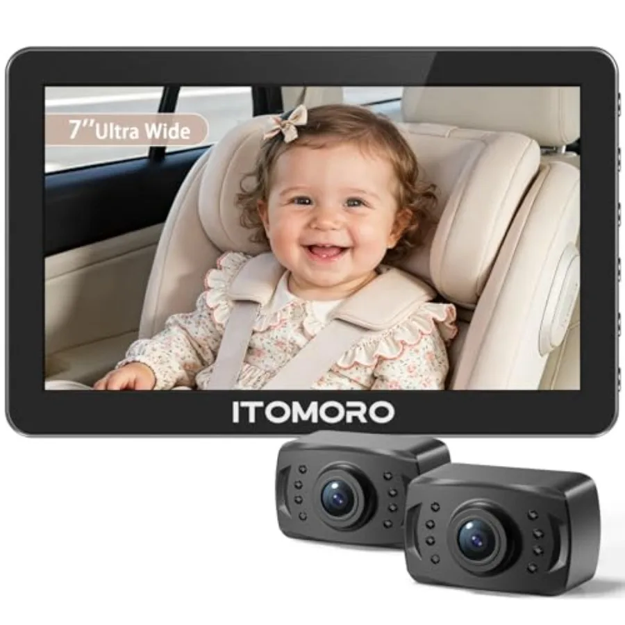 

Itomoro Rear Facing Mirrors 2 Baby Car Camera 7'' Ultra Wide 1080P HD Display 150 Wide Angle 360 Rotatable Easy Install with 2