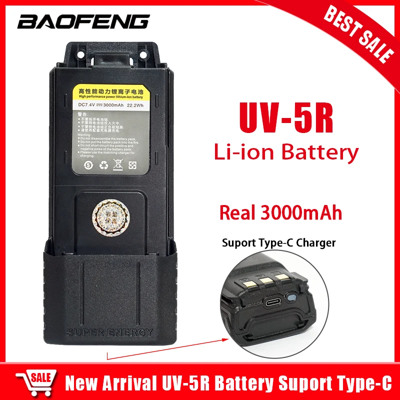 

New Arrival UV-5R Enlarger Battery Real 3000mAh Suport Type-C Charge For Walkie Talkie UV5R UV-5RA UV-5RE UV5RT F8+ etc Radios