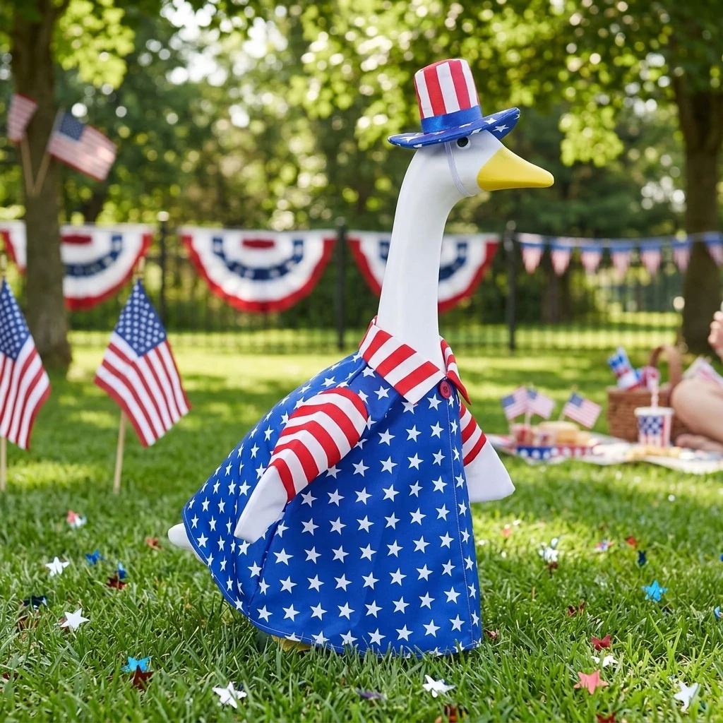 Porch Goose Outfits for 23 Inch Lawn Statue 4th of July Patriotic Independence Memorial Day Goose Cloth For US Anniversary Decor