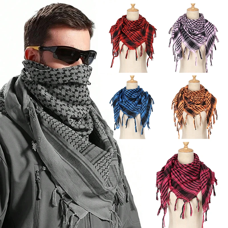 Arab Square Scarf for Women Men Muslim Shawl Headwrap Plaid Stripe Printed Neck Cover Outdoor Windproof Sandproof Warmer Scarves