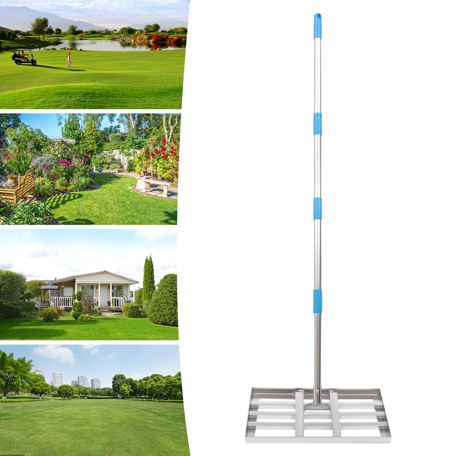 Stainless Steel Lawn Level Tool 20In x 10In Lawn Leveling Rake with Telescoping Handle for Level Soil or Dirt Ground Surfaces