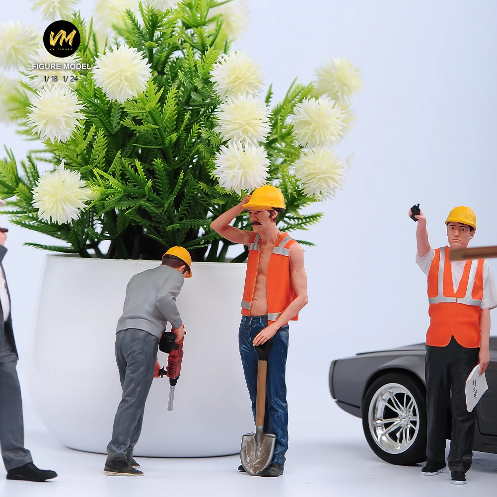 Miniature Figure 1/18 1/24 Face Painted Site Scene Accessory Workers Fit Construction Vehicles Mini Doll Model Toy Decor Display