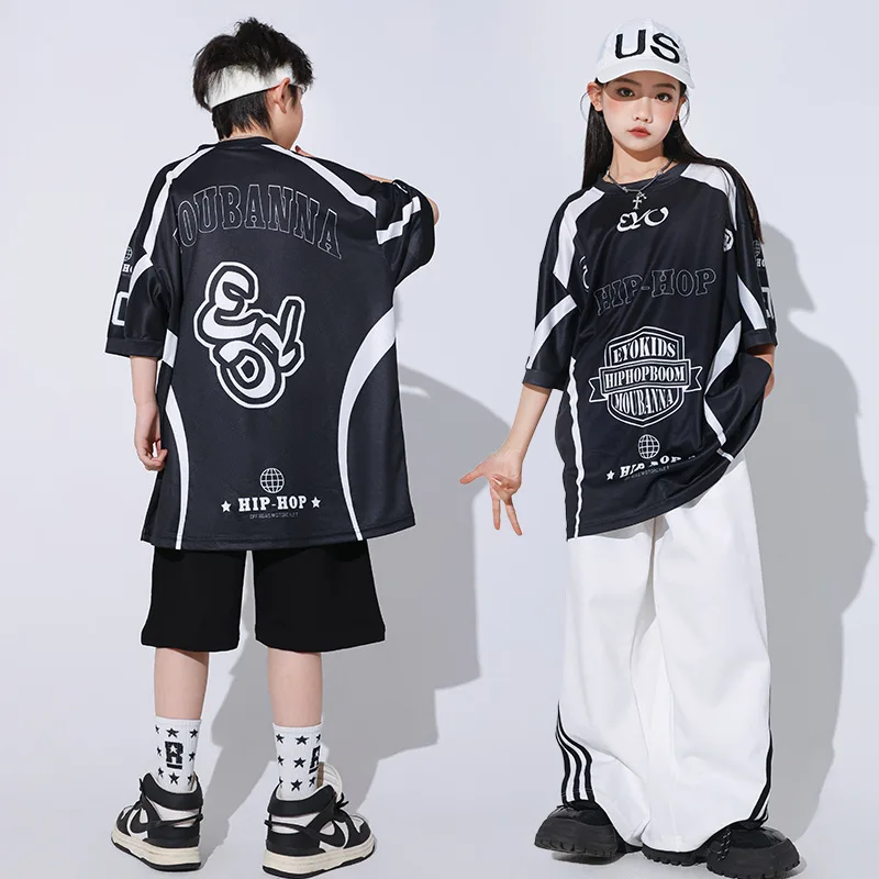 Cool Fashion Hip Hop Costumes for Girls Boys Oversized Quick Dry Jazz Dancing Clothes Stage Outfit Kids Competition Performance