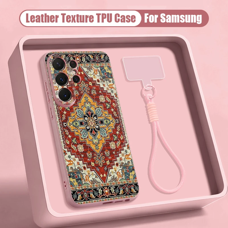 Retro-Blumenmuster Handyhülle für Samsung Galaxy S26 S25 S24 S23 Ultra S25 FE A57 A37 A17 A56 A55 A16 A26 A54 TPU-Schutzhülle mit Trageriemen