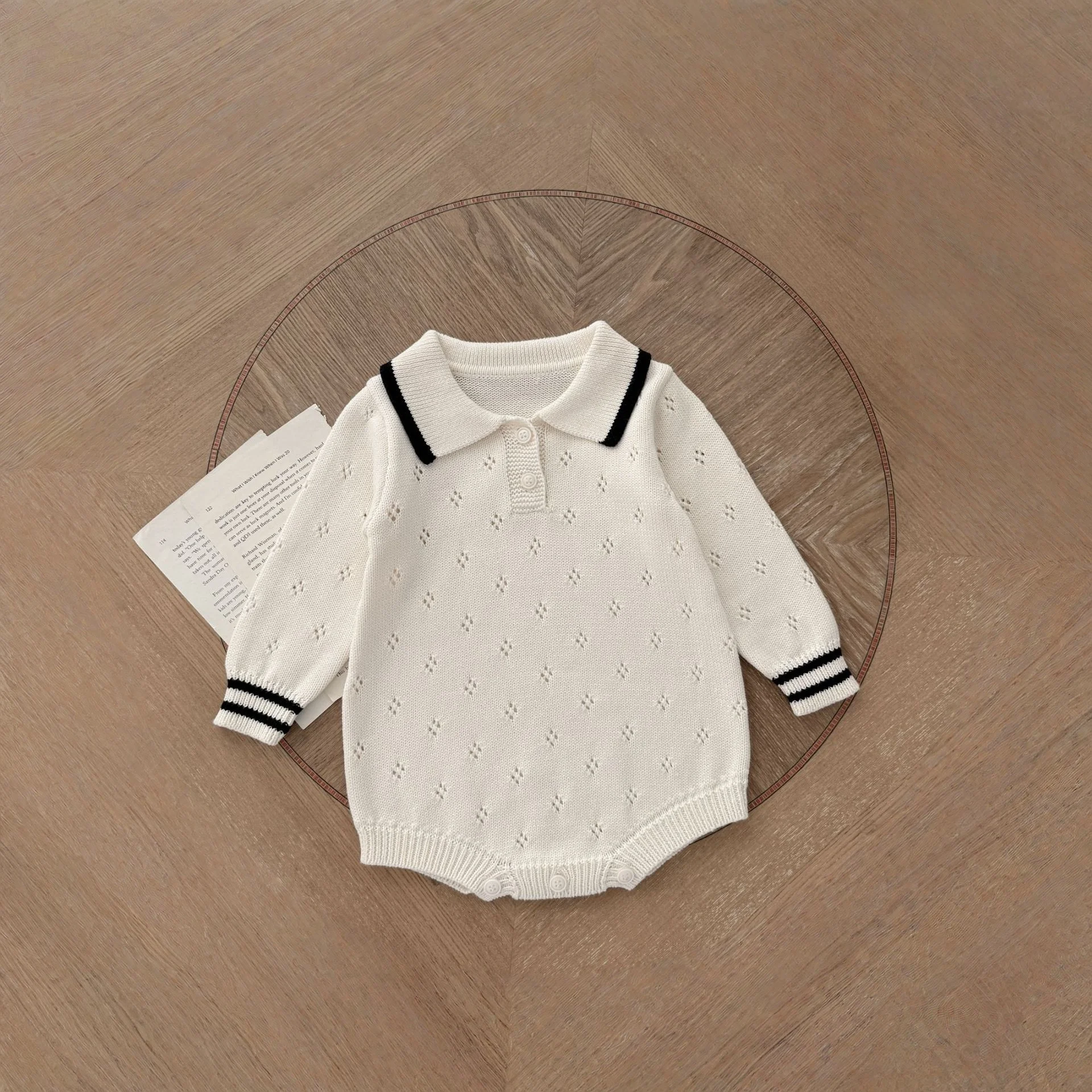 

Вязаный комбинезон для новорожденных мальчиков и девочек 0-24 месяцев, с длинными рукавами, ажурный, трикотажный, приятный для кожи, детская одежда