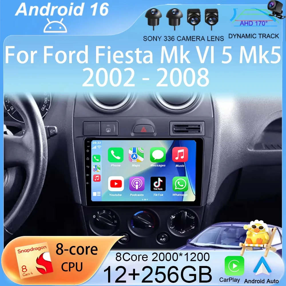 Carplay Auto Car Radio Android 16 For Ford Fiesta Mk VI 5 Mk5 2002-2008 Multimedia GPS Navigation Video Player Stereo 2 Din DVD