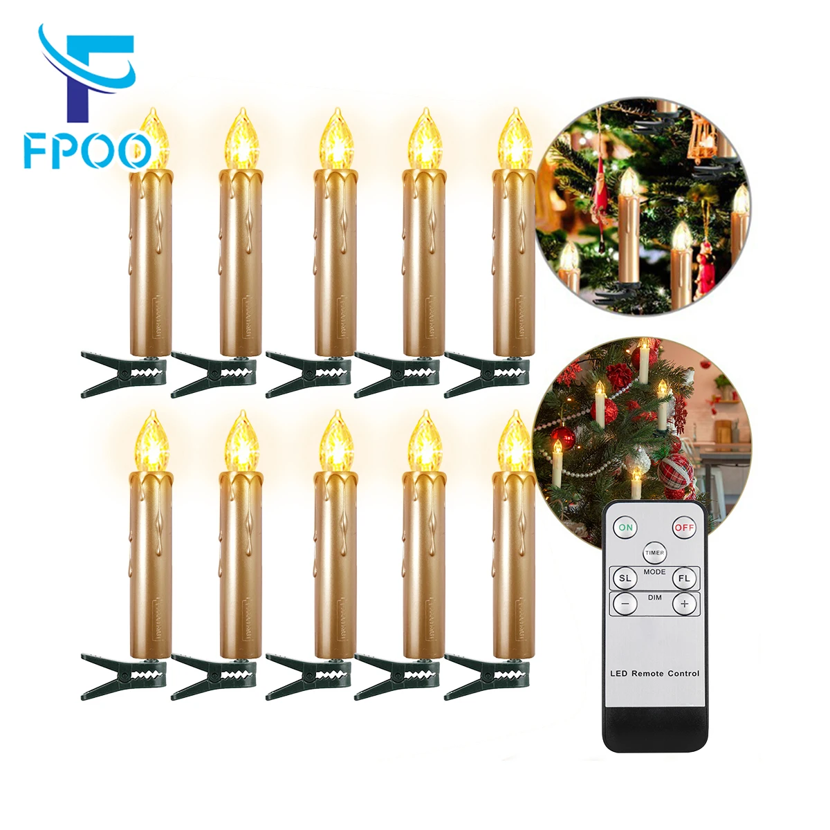 FPOO Led Candle Golden For Room Decor Christmas Decorative Candles Flickering Flame With Remote Control Timer Battery Led Candle