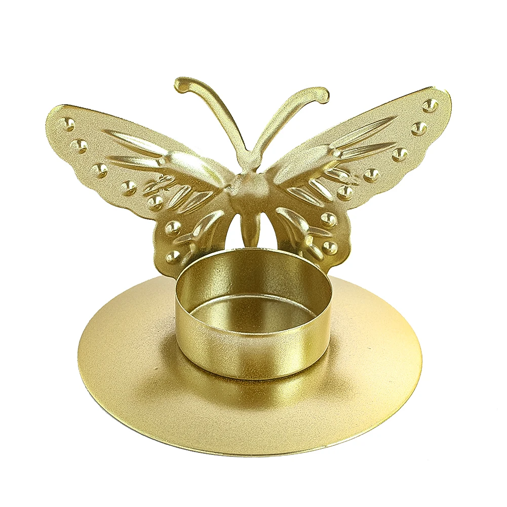 Golden Color Butterflies Candle-holder Tabletop Desktop Base Home Decoration Romantic Party Candle Stand Crystal Stone Display