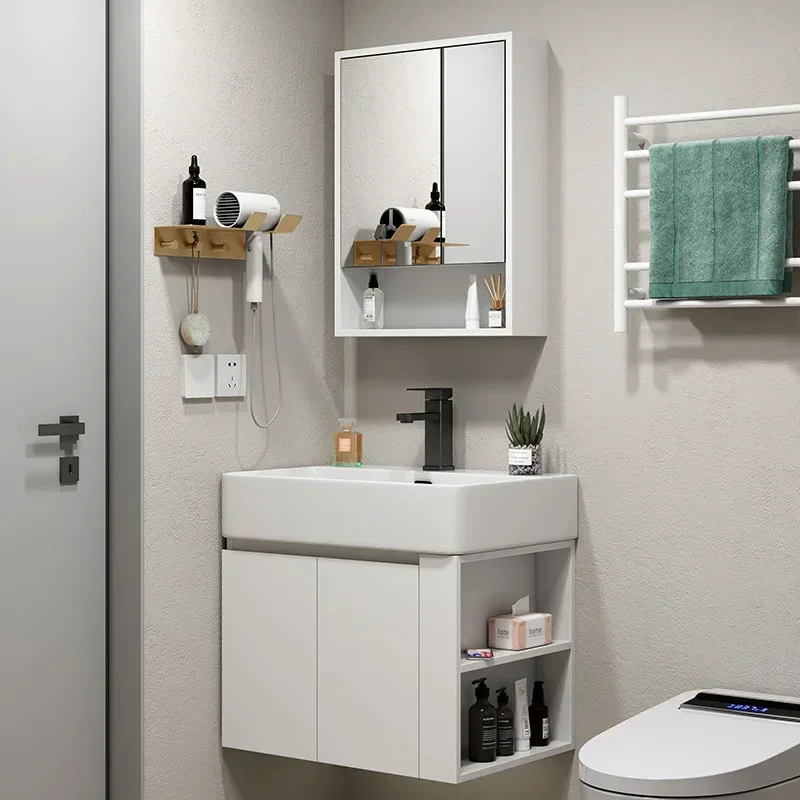 Display Bathroom Cabinet Slab Sink Ultra-narrow Luxury Wall-mounted Solid Wood Wash Basin Princess Gabinete Trendy Furniture