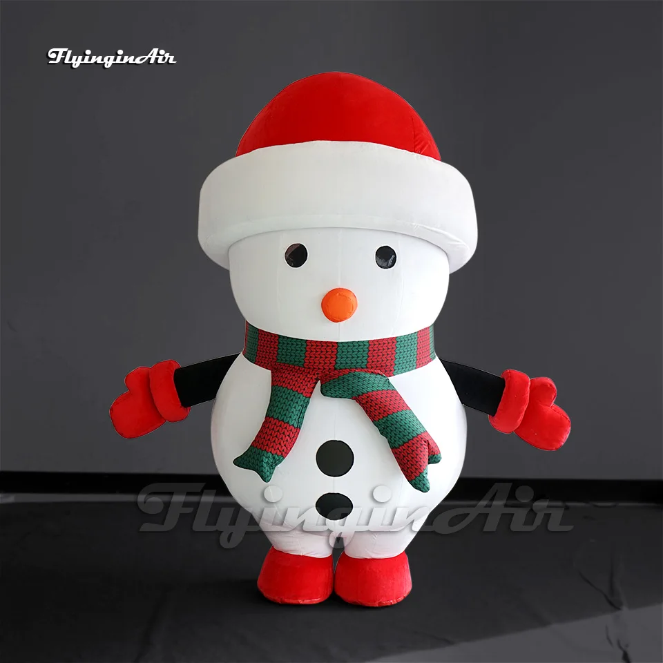 

2m Cute Wearable Inflatable Snowman Costume White Walking Blow Up Winter Snow Man Suit For Christmas Parade Show