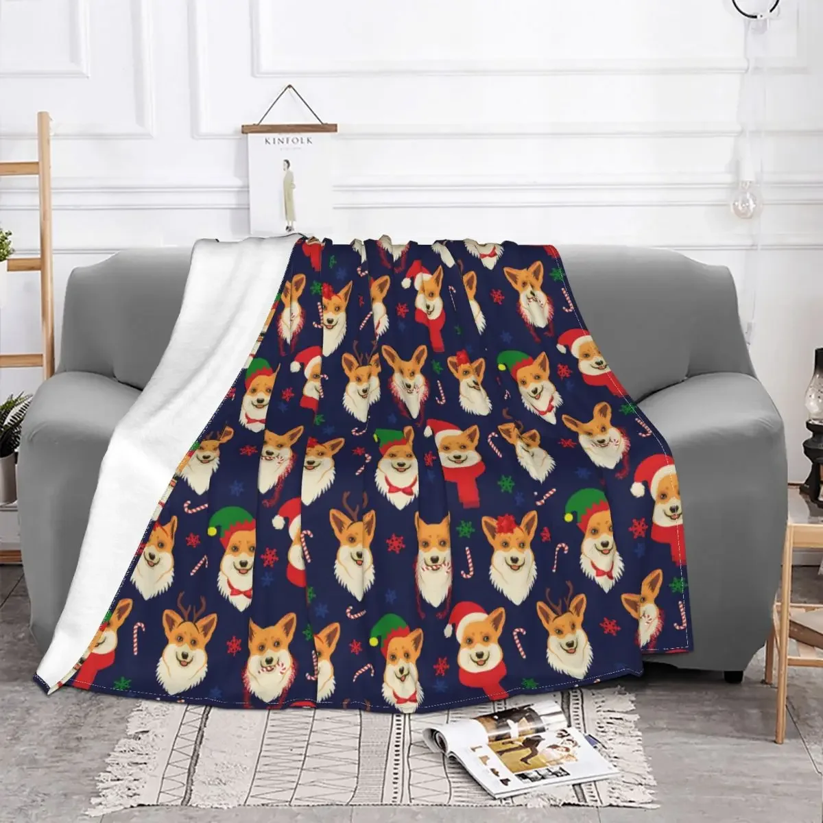 

Corgi Dog Plaid Baby Blanket Cover Sofa Velvet Winter Cartoon Animal Multi-function Soft Throw for Bed Travel Bedding Throws