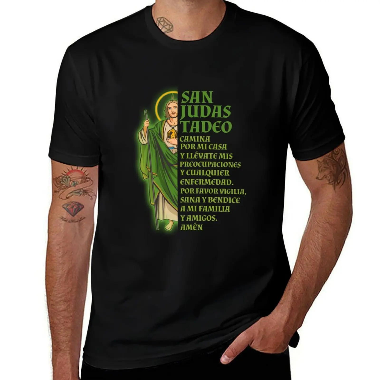 

San Judas Tadeo con Oración T-Shirt graphic t shirts for man t shirts for man slim fit man t shirt designer T-shirt