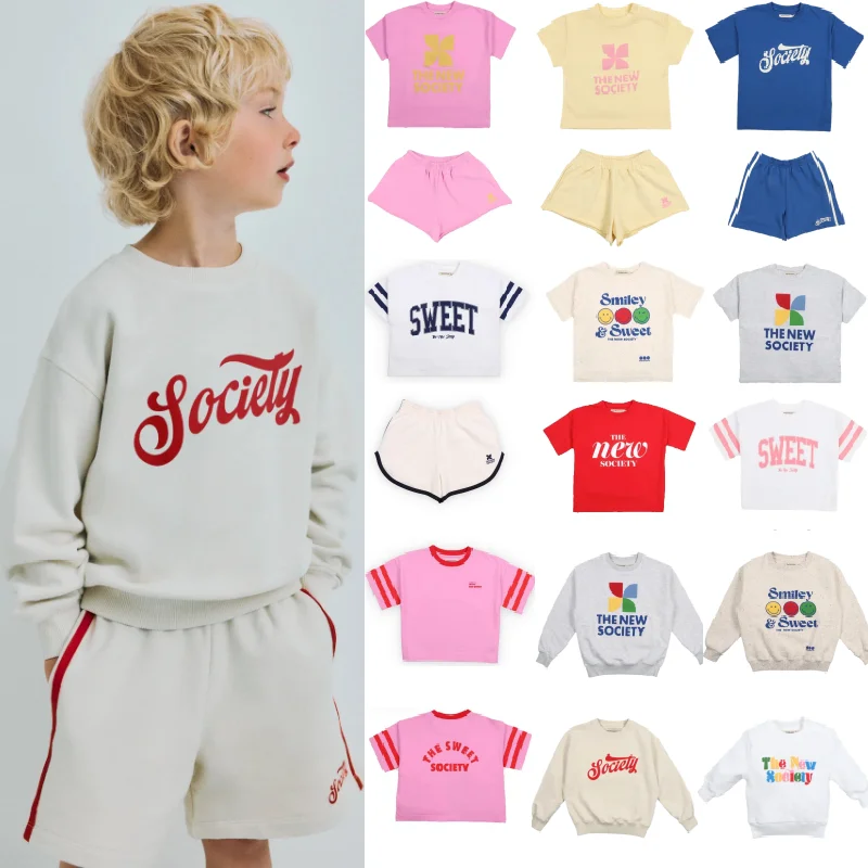 

Kids' T-Shirt Set 2026 TNS Spring/Summer New Cartoon Cute Boys' Girls' Sweatshirts Cotton Printed Children's Short-Sleeve Shorts