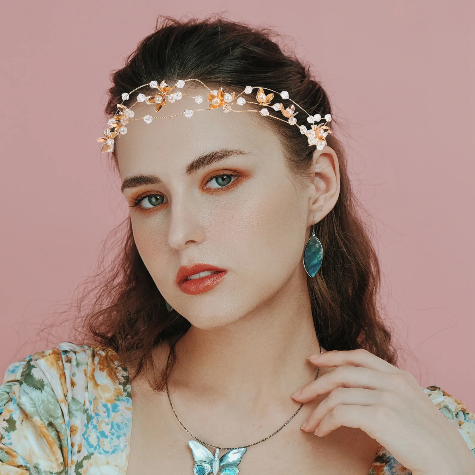 لؤلؤة زهرة عقال الزفاف الزفاف كريستال الخرز خوذة أنيقة خفيفة الوزن إكسسوارات الشعر مجوهرات الحفلات الذهبي الفضة #3